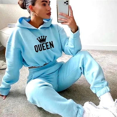 Women Hooded Tracksuit Sports 2 Pieces Set Sweatshirts Pullover Hoodies Pants Suit Home Sweatpants Trousers Outfits 2023